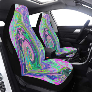 Car Seat Covers, Groovy Abstract Aqua and Navy Lava Swirl