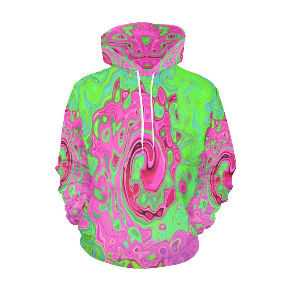 Hoodies for Women, Groovy Abstract Green and Red Lava Liquid Swirl