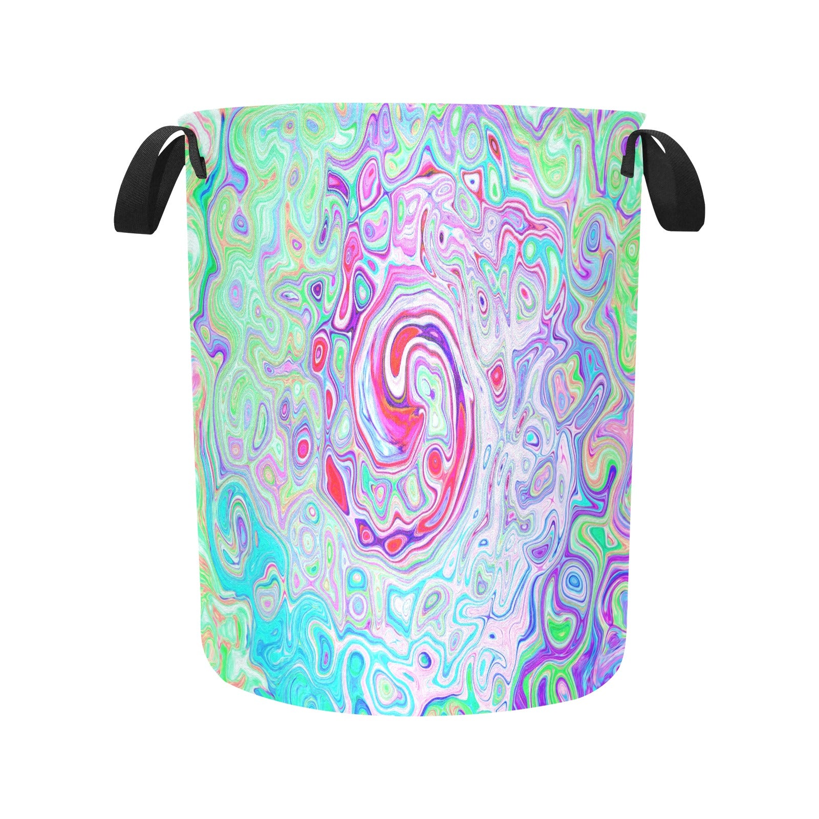 Fabric Laundry Basket with Handles, Groovy Abstract Retro Pink and Green Swirl