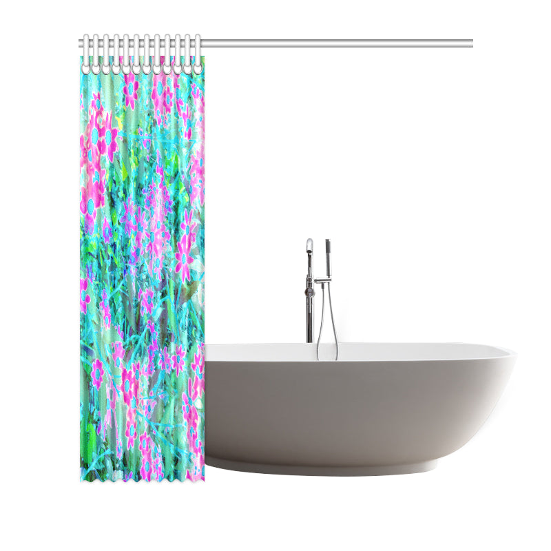Shower Curtains, Pretty Magenta and Royal Blue Garden Flowers