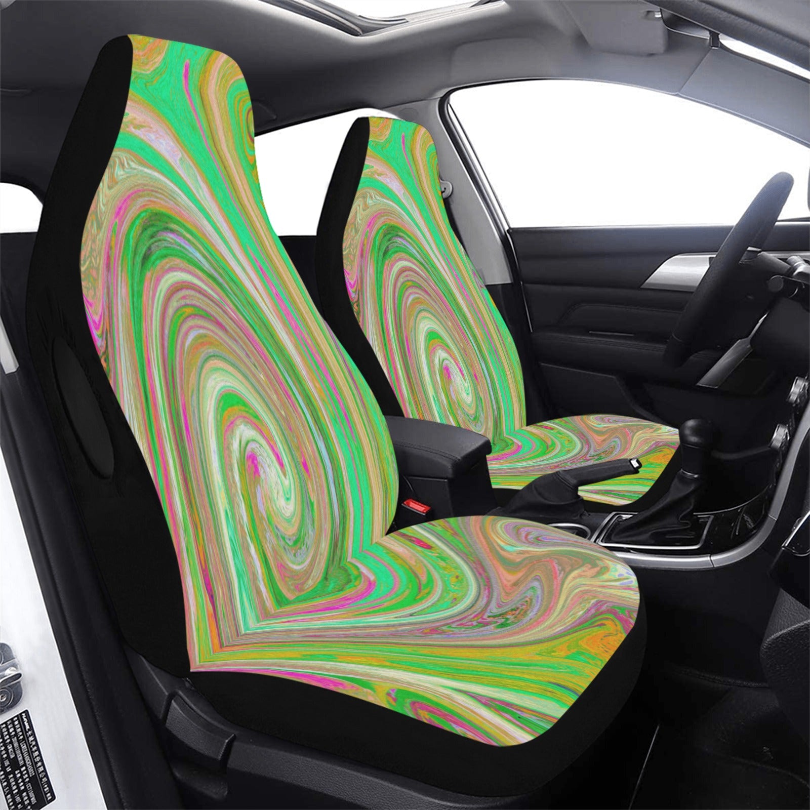 Car Seat Covers - Groovy Abstract Retro Green and Hot Pink Swirl