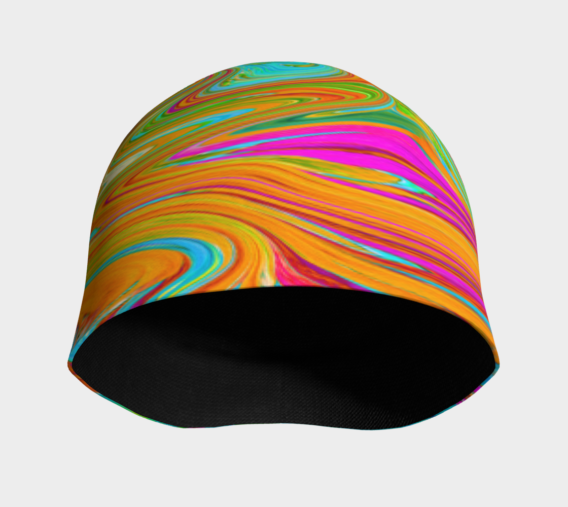 Beanie Hat, Blue, Orange and Hot Pink Groovy Abstract Retro Art