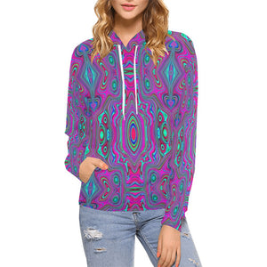 Hoodies for Women, Trippy Retro Magenta, Blue and Green Abstract