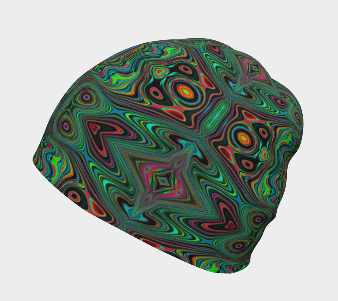 Beanie Hats, Trippy Retro Black and Lime Green Abstract Pattern