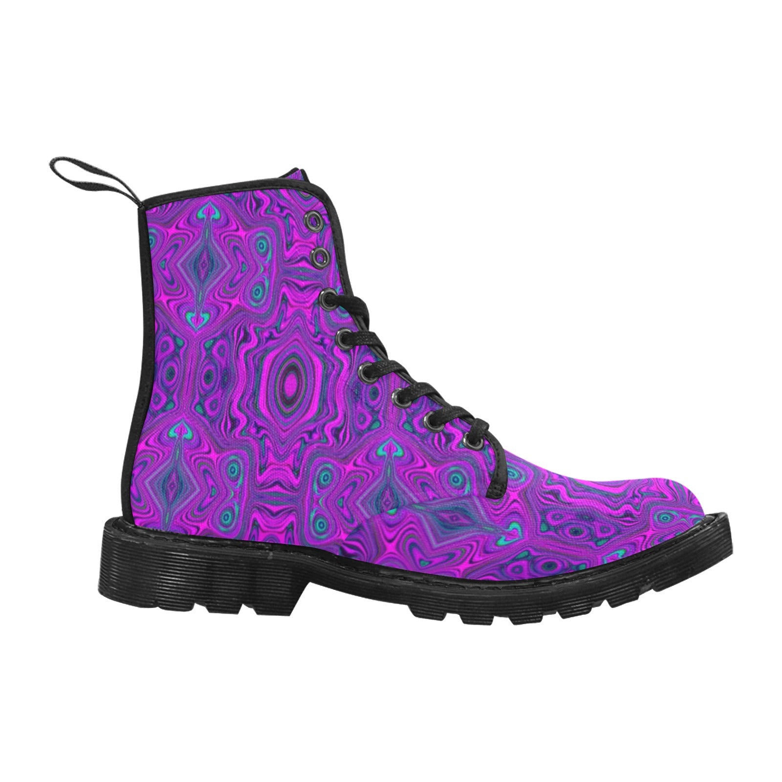 Boots for Women, Trippy Retro Magenta and Black Abstract Pattern - Black