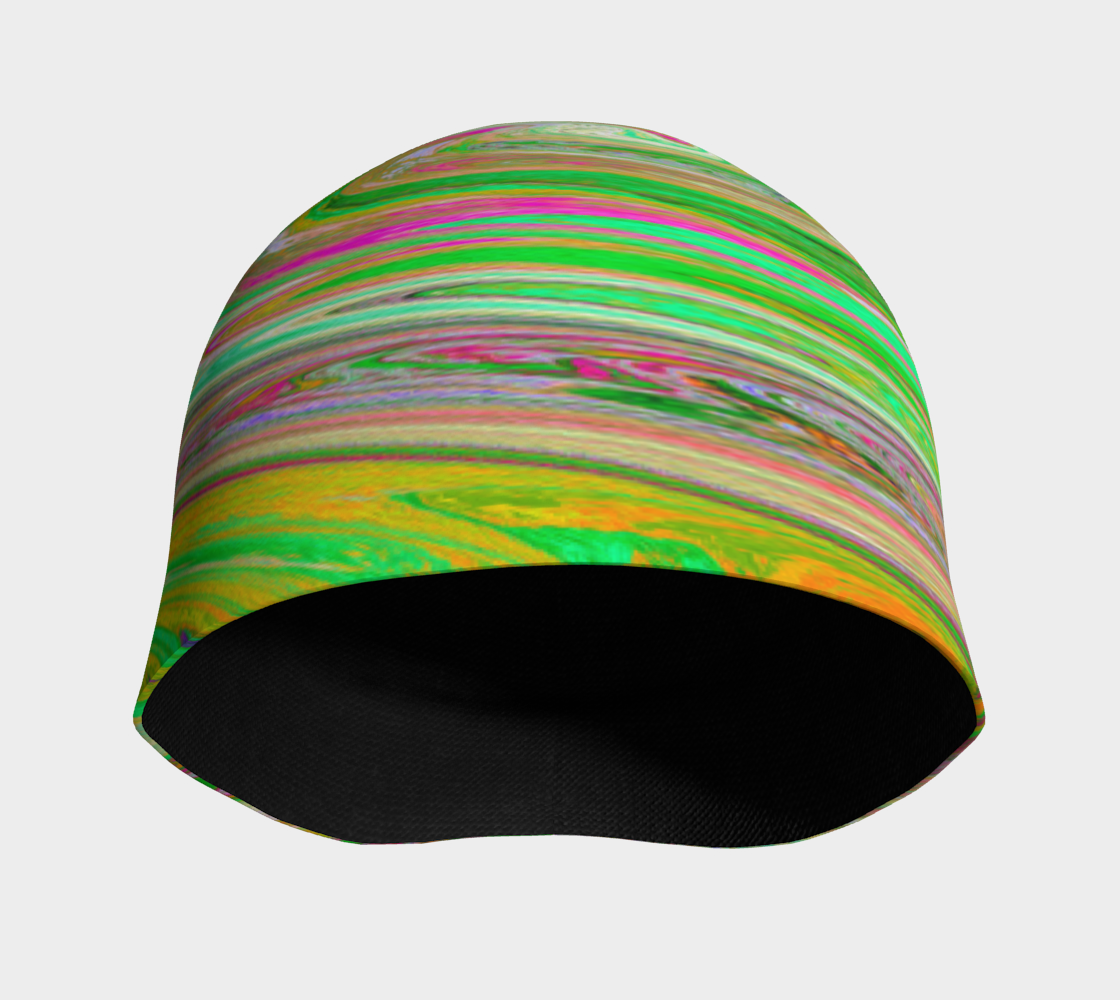 Beanie Hats, Groovy Abstract Retro Green and Hot Pink Swirl