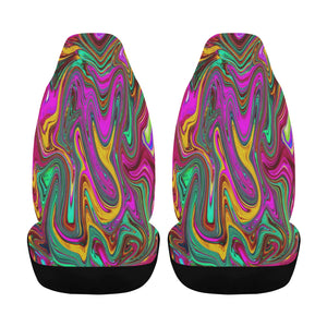 Car Seat Covers, Marbled Hot Pink and Sea Foam Green Abstract Art