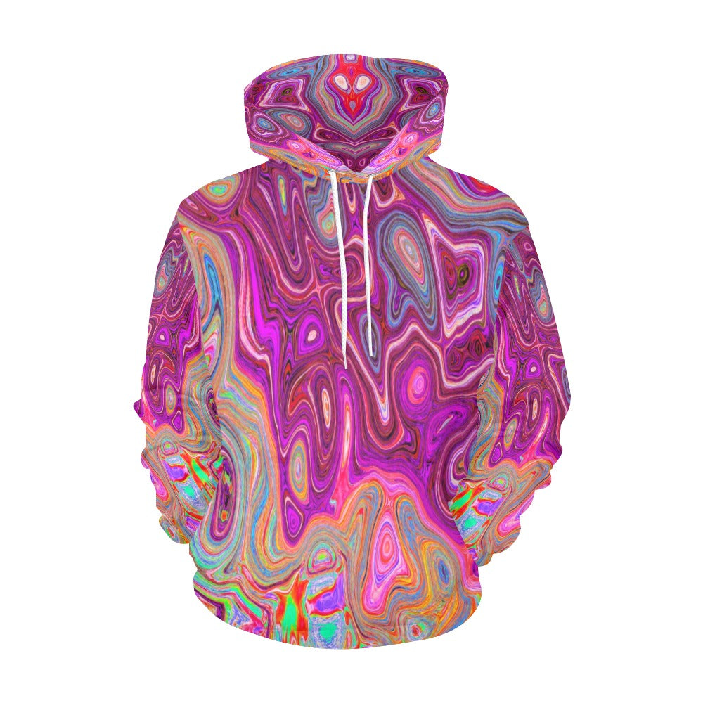 Hoodies for Women, Trippy Abstract Cool Magenta Rainbow Colors Retro Art