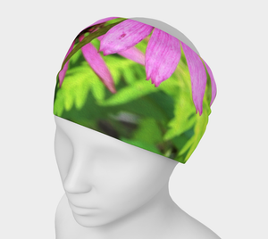 Wide Fabric Headband, Purple Coneflower with Stunning Green Foliage, Face Covering