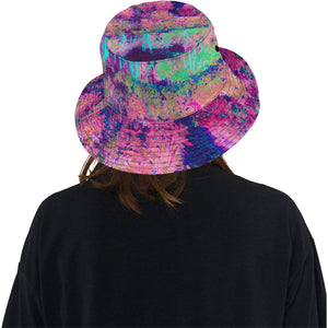 Bucket Hats, Impressionistic Purple and Hot Pink Garden Landscape