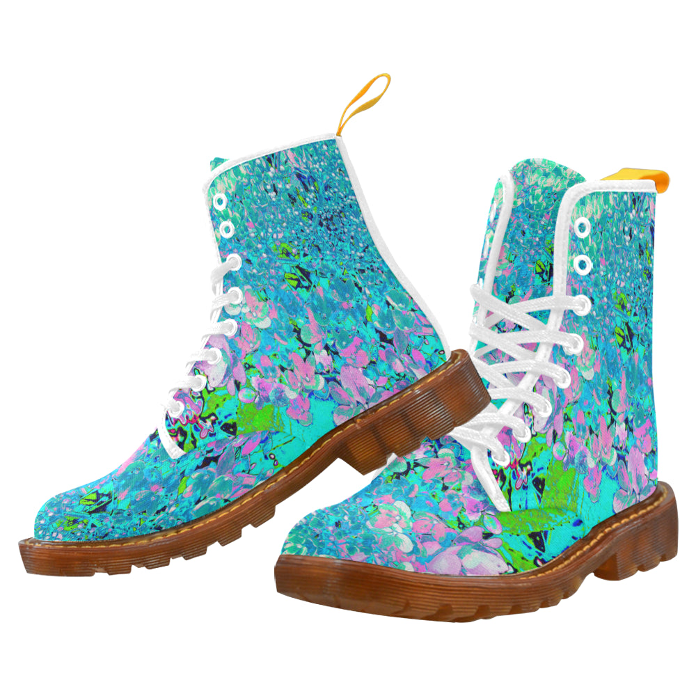 Colorful Boots for Women, Elegant Pink and Blue Limelight Hydrangea - White
