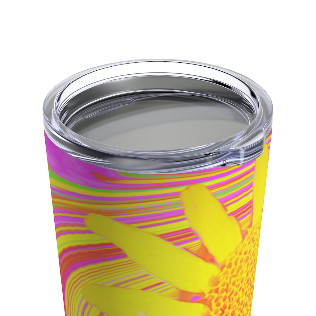 Travel Tumblers, Yellow Sunflower on a Psychedelic Swirl