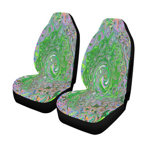 Car Seat Covers, Trippy Lime Green and Pink Abstract Retro Swirl