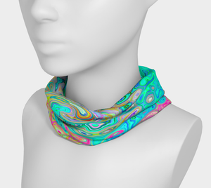 Wide Fabric Headband, Groovy Abstract Retro Rainbow Liquid Swirl, Face Covering