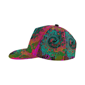 Snapback Hat, Trippy Turquoise Abstract Retro Liquid Swirl