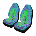 Car Seat Covers, Lime Green Groovy Abstract Retro Liquid Swirl