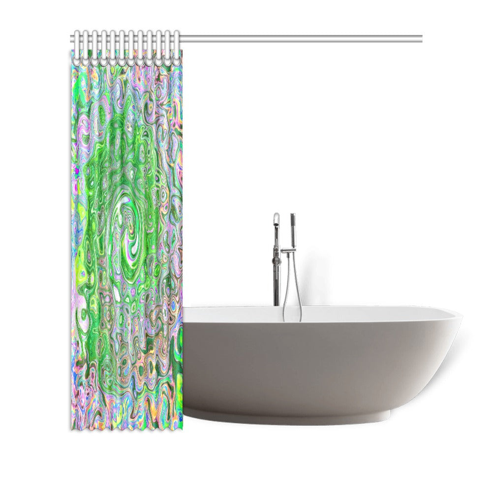 Shower Curtains, Trippy Lime Green and Pink Abstract Retro Swirl - 72 x 72