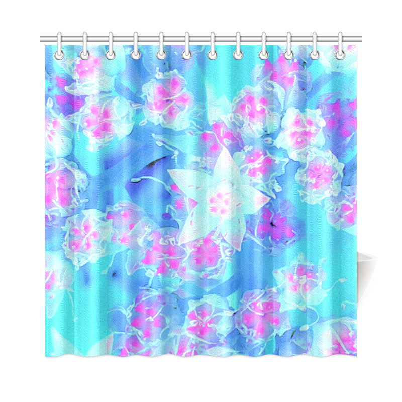 Shower Curtain, Blue and Hot Pink Succulent Underwater Sedum