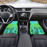 Car Floor Mats, Trippy Lime Green and Blue Impressionistic Landscape - Front Set of Two