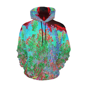 Hoodies for Women and Teens, Colorful Abstract Foliage Garden with Crimson Sunset