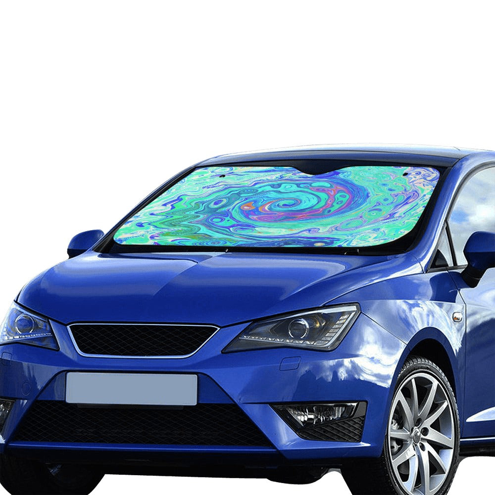 Auto Sun Shades, Groovy Abstract Ocean Blue and Green Liquid Swirl