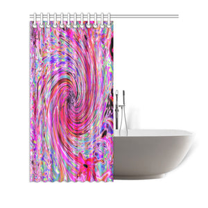 Shower Curtains, Cool Abstract Retro Hot Pink and Red Floral Swirl 72 by 72