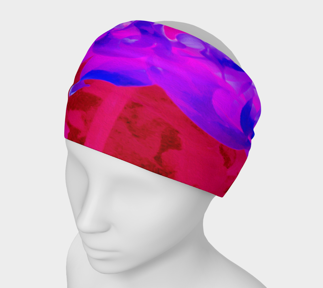 Wide Fabric Headband, Stunning Violet Blue and Hot Pink Cactus Dahlia, Face Covering