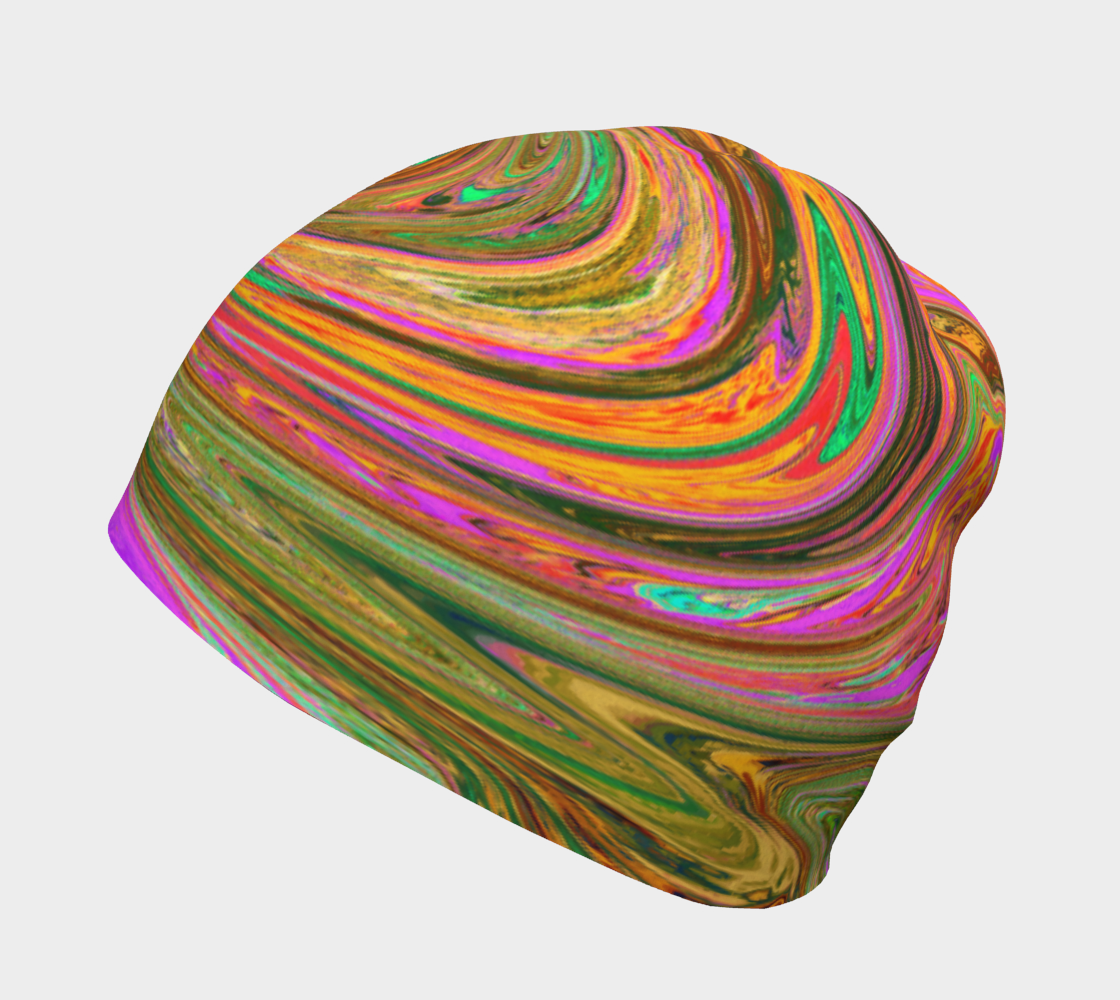 Beanie Hats, Groovy Abstract Retro Orange and Green Swirl