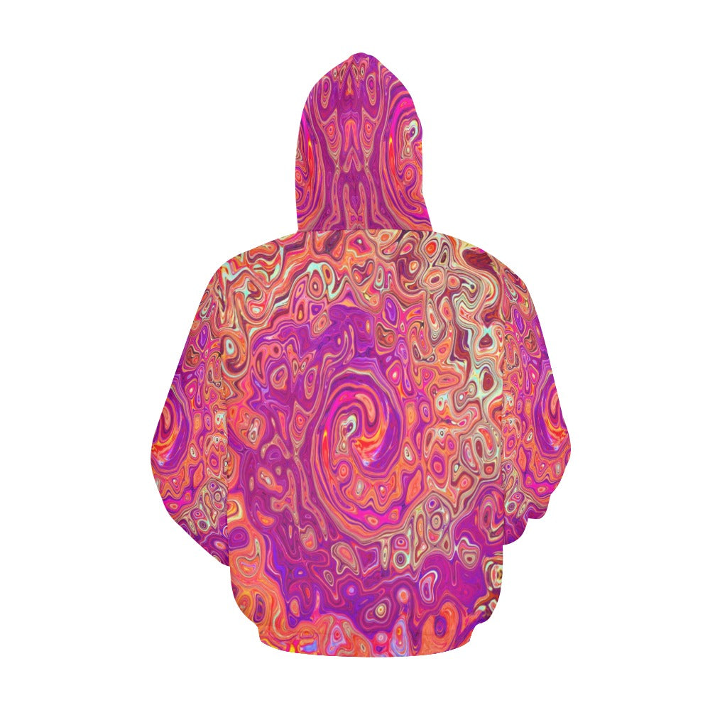 Hoodies for Women, Retro Abstract Coral and Purple Marble Swirl