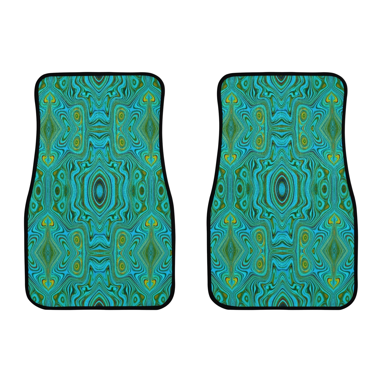 Car Floor Mats, Trippy Retro Turquoise Chartreuse Abstract Pattern - Front Set of 2
