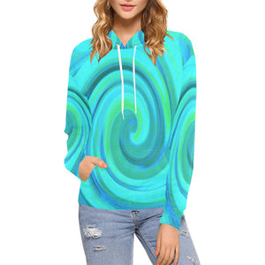 Hoodies for Women, Groovy Cool Abstract Aqua Liquid Art Swirl