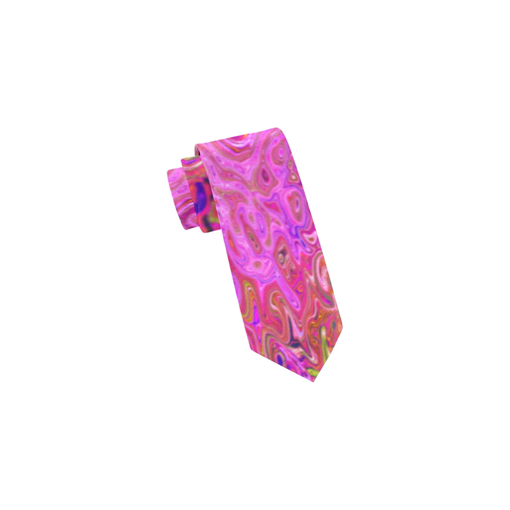 Neck Ties, Hot Pink Marbled Colors Abstract Retro Swirl
