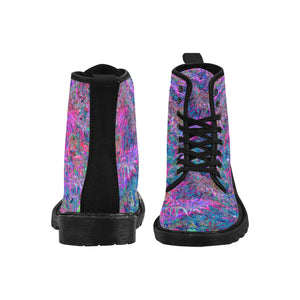 Boots for Women, Abstract Psychedelic Rainbow Colors Foliage Garden - Black