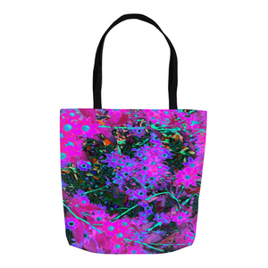 Floral Tote Bags, Pretty Hot Pink, Magenta and Aqua Blue Flowers