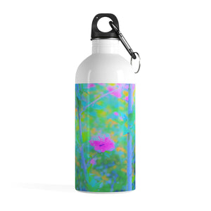 Stainless Steel Water Bottle, Pink Rose of Sharon Impressionistic Garden