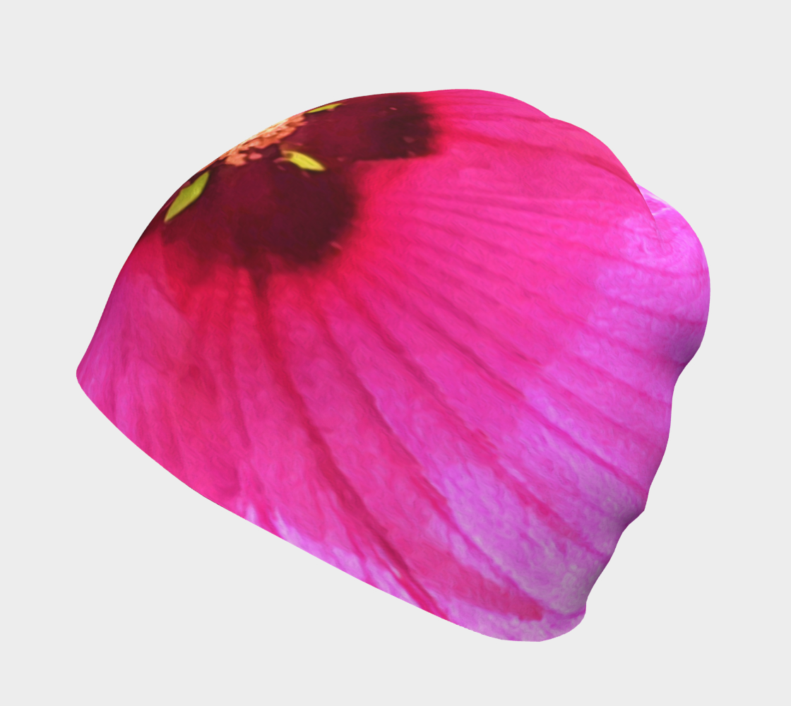Beanie Hat, Deep Pink and Crimson Hibiscus Flower Macro