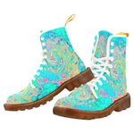 Boots for Women, Groovy Abstract Retro Rainbow Liquid Swirl - White