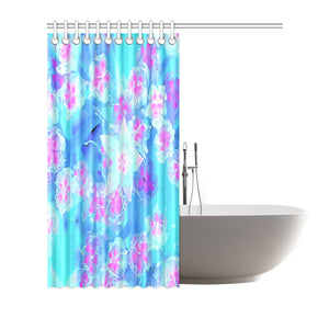 Shower Curtain, Blue and Hot Pink Succulent Underwater Sedum