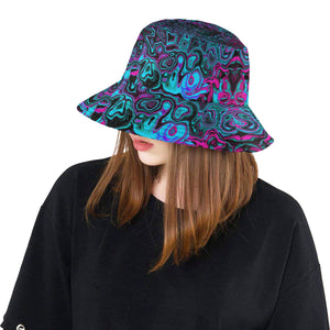 Bucket Hats, Retro Aqua Magenta and Black Abstract Swirl