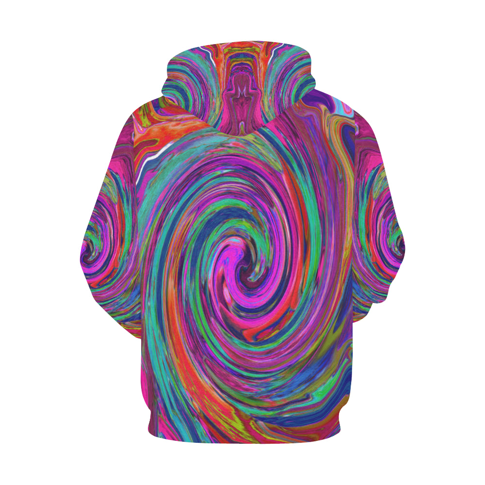 Hoodies for Men, Groovy Abstract Retro Magenta Dark Rainbow Swirl