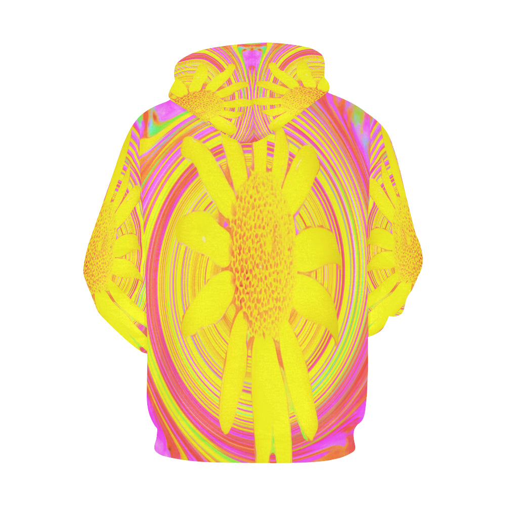 Hoodies for Women, Yellow Sunflower on a Psychedelic Swirl
