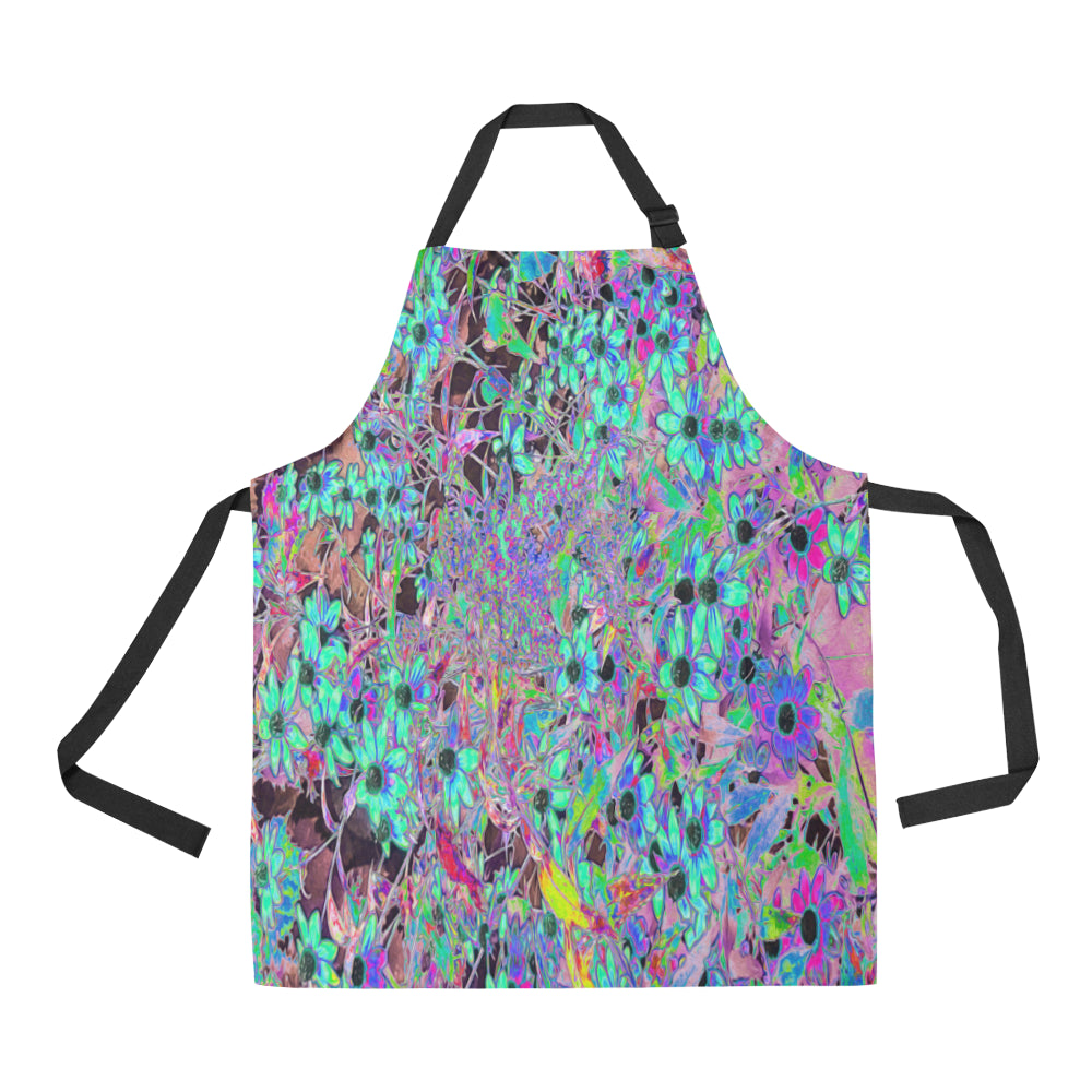 Apron with Pockets, Purple Garden with Psychedelic Aquamarine Flowers