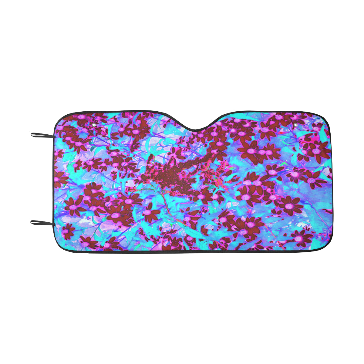Auto Sun Shade, Crimson Red and Pink Wildflowers on Blue