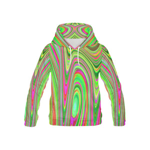 Hoodies for Kids, Trippy Lime Green and Magenta Abstract Groovy Art