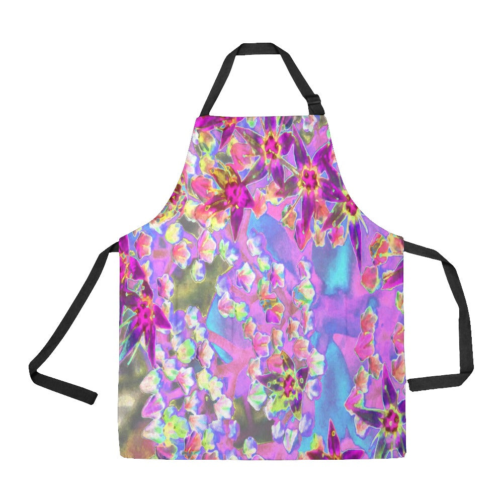 Apron with Pockets, Succulent Sedum Flowers in Purple, Pink and Blue
