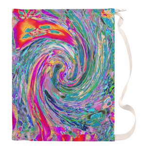 Large Laundry Bags, Abstract Floral Psychedelic Rainbow Waves of Color