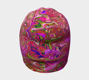Beanie Hats for Women, Hot Pink Marbled Colors Abstract Retro Swirl