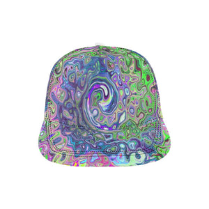 Snapback Hats, Marbled Lime Green and Purple Abstract Retro Swirl