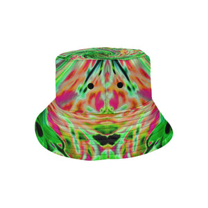 Bucket Hats - Cool Abstract Lime Green and Black Floral Swirl