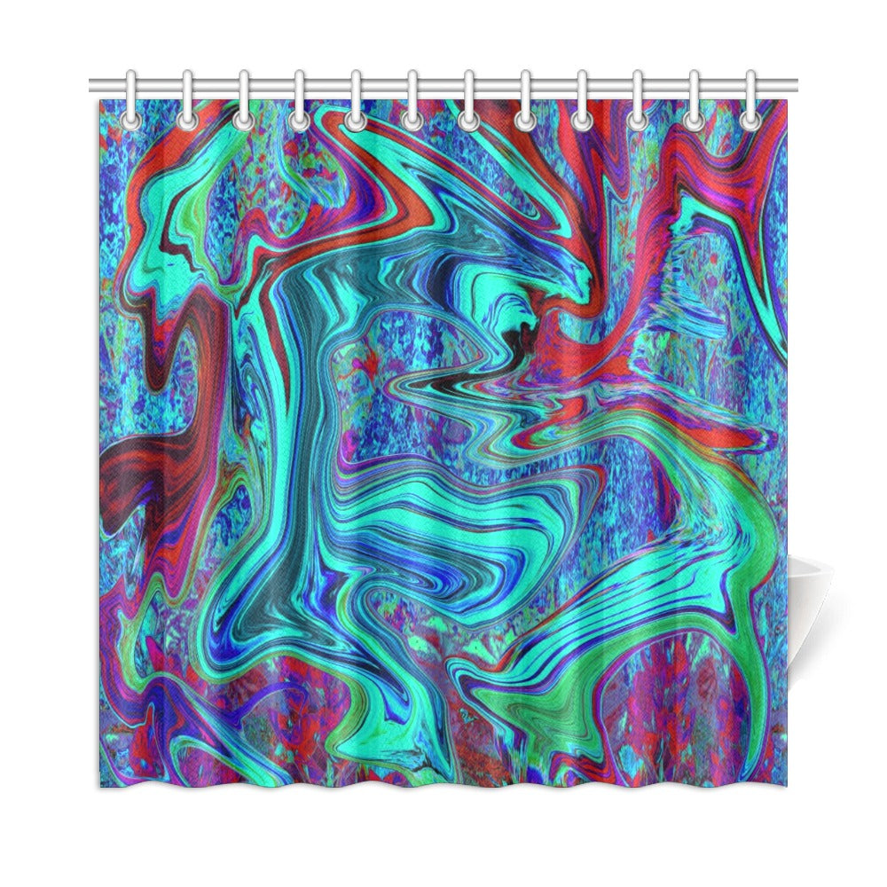 Shower Curtains, Groovy Abstract Retro Art in Blue and Red - 72 x 72